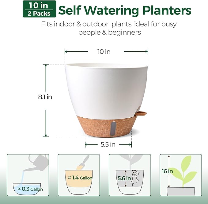 2 Pack 10 Inch Self Watering Pots - Image 3