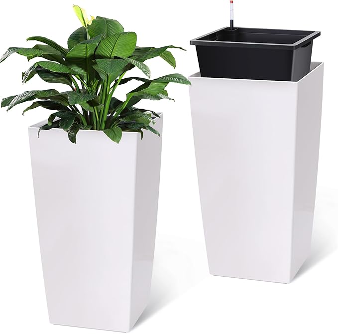 Garvee 30" Tall Planters Set of 2, Outdoor＆Indoor Black Planter Pots, High by Garvee