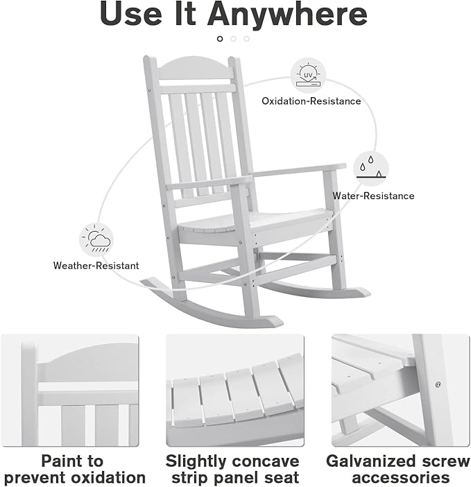 Devoko HDPE Rocking Chair Plastic Outdoor Indoor Patio Rocker Chair High Back - Image 5