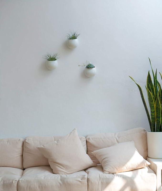Mkono 4 Inch Wall Mounted Planter Round Ceramic Hanging Plant Holder Decorative - Image 3