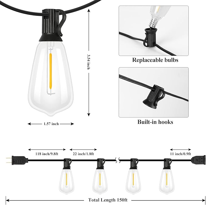Brightever Outdoor String Lights 150FT, Patio Lights - Image 3