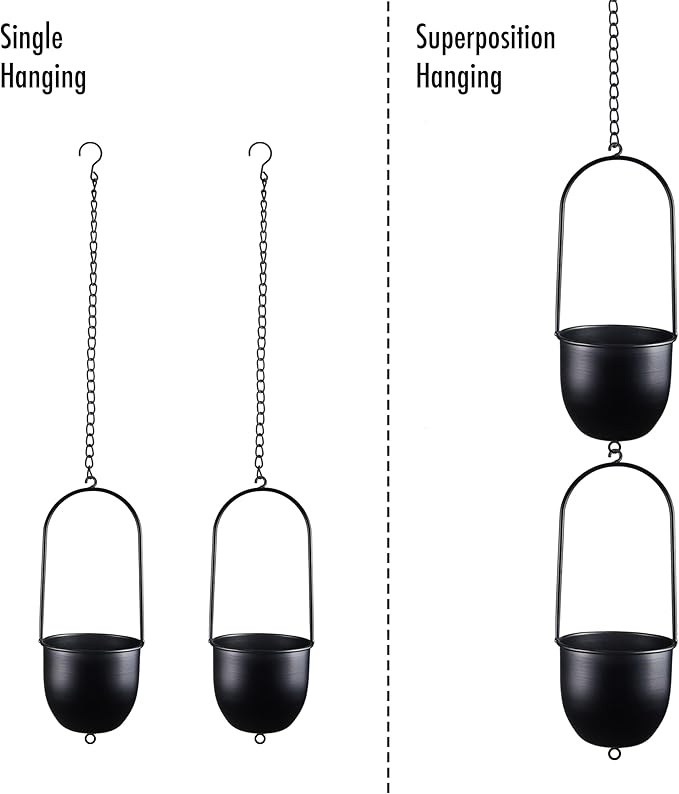 Stackable Metal Hanging Planters, Modern Wall and Ceiling Plant Holders - Image 2