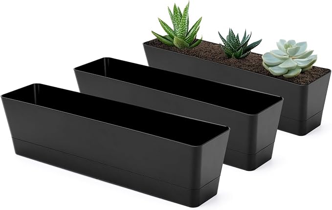 GREANER 3PCS 16x3.8 Inch Window Boxes Planters, Herb Succulents Flowers Plastic by GREANER