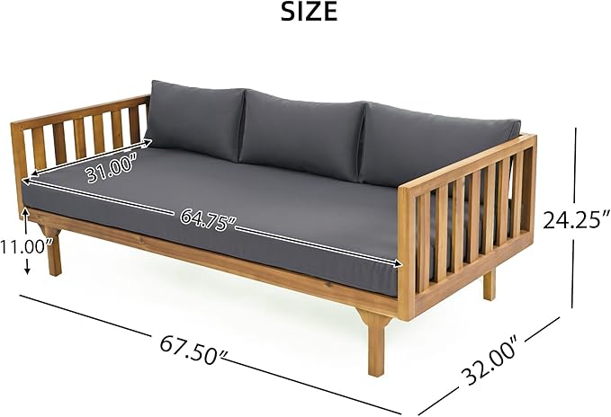 Merax Outdoor 3 Seater Daybed, Acacia Wood Day Bed Couch Sofa - Image 2