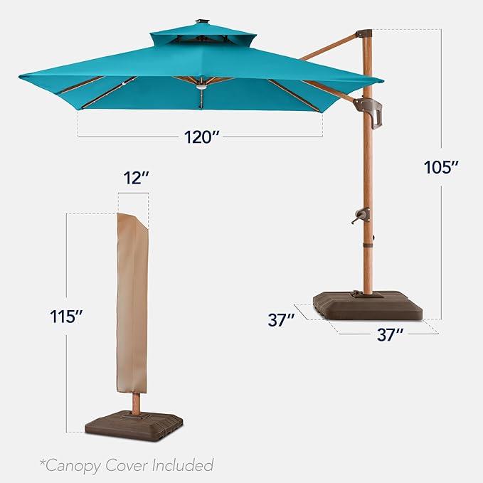 Best Choice Products 10ft Square Cantilever Patio Umbrella w/Base Included - Image 2