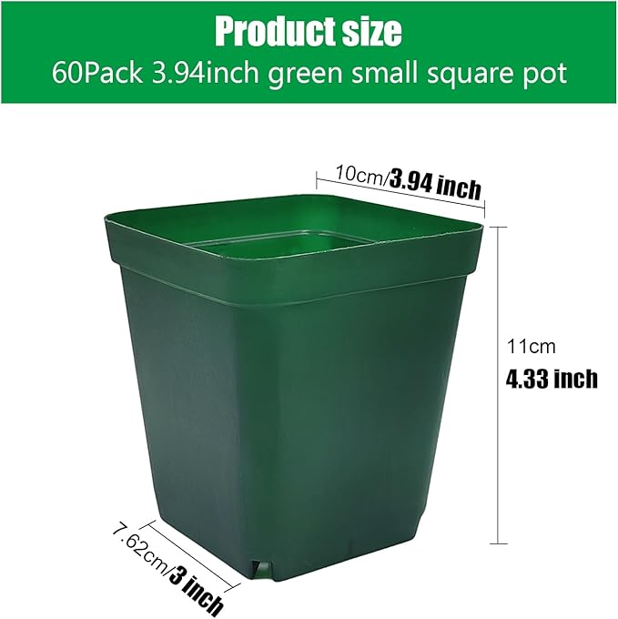 Square Nursery Succulent Pots 4 Inches 60 Pcs Deep Flower Plant Nursery - Image 2