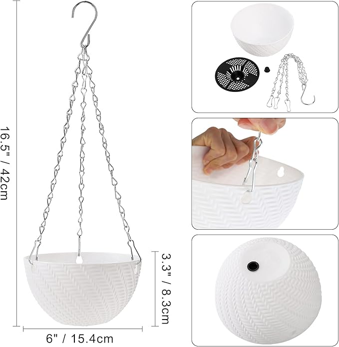 Foraineam 10 Pieces 6 Inch Hanging Planters, Garden Self-Watering Flower Plant - Image 2