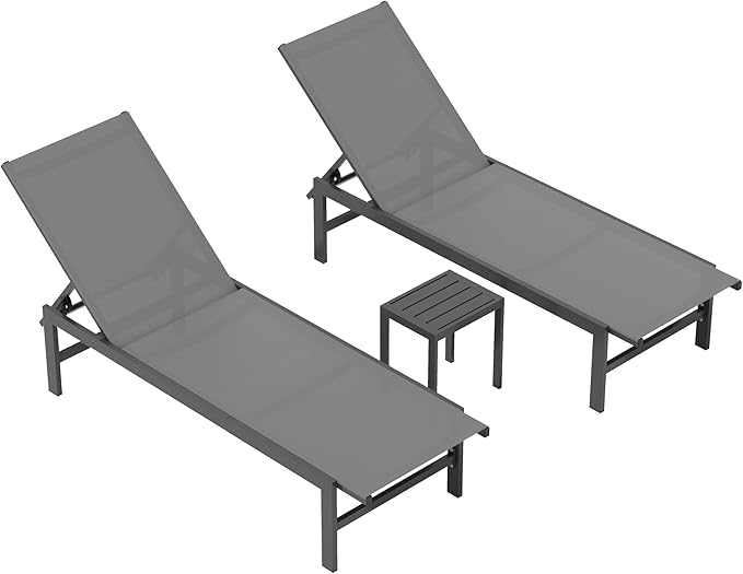 Outdoor Lounge Chairs Set of 3, Aluminum Chaise Lounge Chairs - Image 7