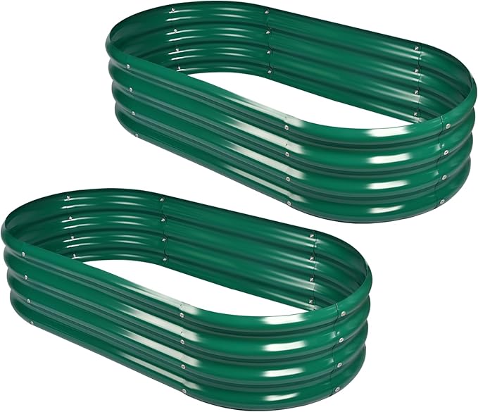 Land Guard 2Pcs Galvanized Raised Garden Bed Kit, Galvanized Planter Oval Large by LandGuard
