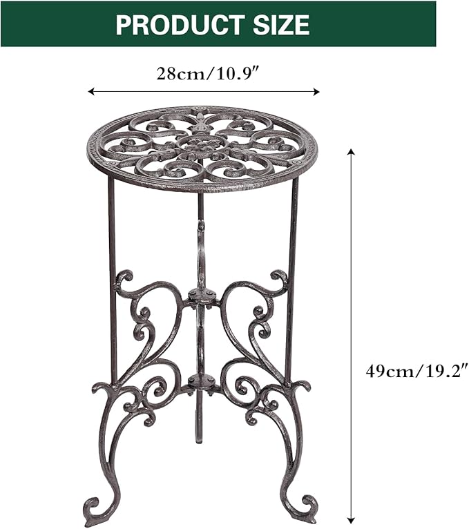 Sungmor Heavy Duty Cast Iron Potted Plant Stand, 19.3-Inch 1 Tier Metal Planter - Image 4