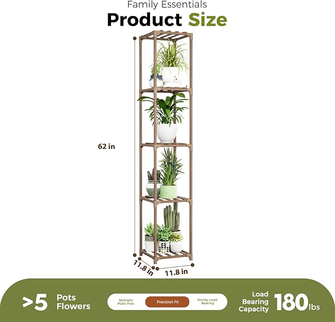 Bamworld Corner Plant Stand Indoor Tall Plant Shelf 5-tier Wood Plant Holder - Image 6