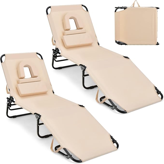 GYMAX Tanning Chair, 350lbs Beach Lounge Chair by GYMAX