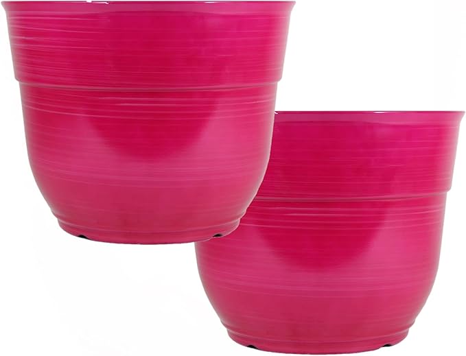 Garden Elements Indoor/Outdoor Glazed Brushed Happy Plastic Planter, Bright Pink by GardenElements