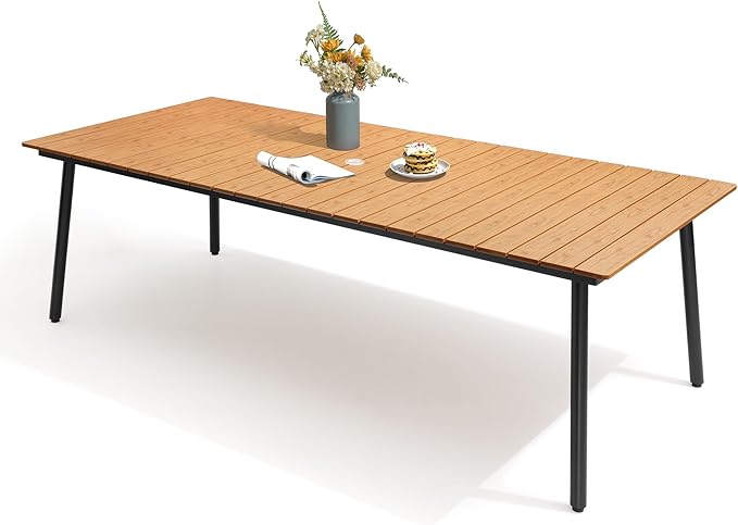 95" Patio Outdoor Dining Table for 8-10, Weather-Resistant Wood-Grain Top by VredHom