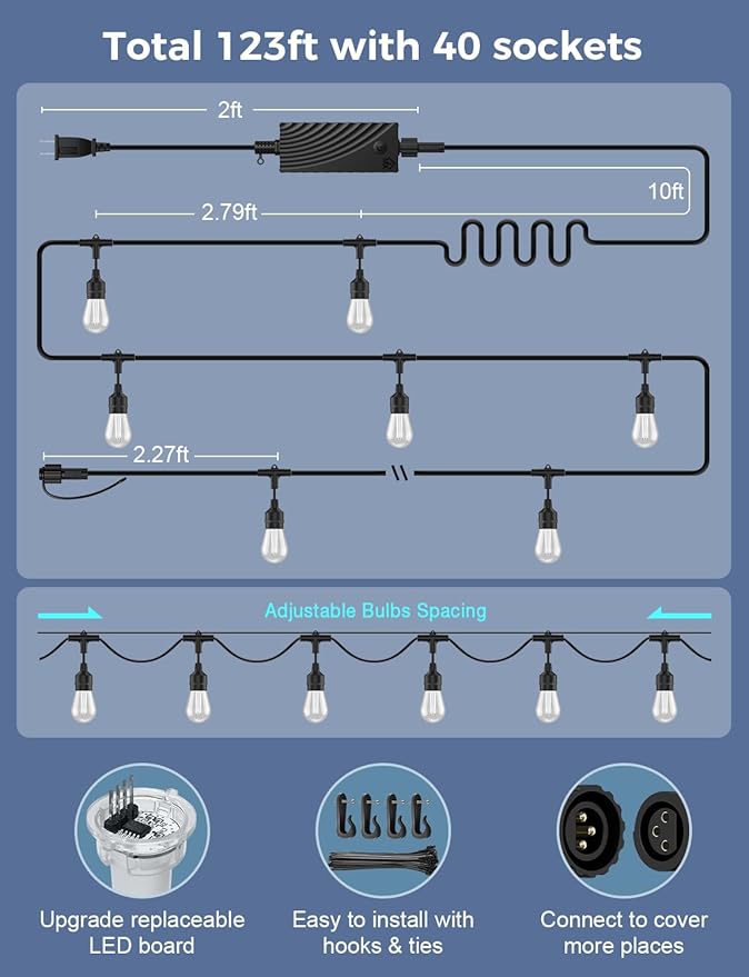 XMCOSY+ Smart Outdoor String Lights, 123Ft Patio Lights Waterproof, App Control - Image 8