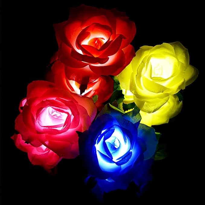 Outdoor Realistic Solar Powered Rose Flower Lights Stake, 2 Pack 10 Rose Solar - Image 9