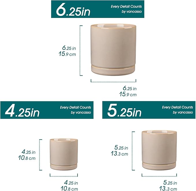 vancasso Ceramic Plant Pots, 3 Piece Planters - Image 3