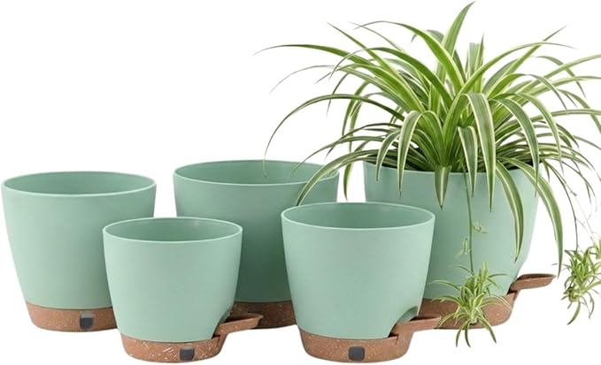 montresor 5 Pack Green 5/5.5/6/6.5/7 Inch Self Watering Planters by Montresor