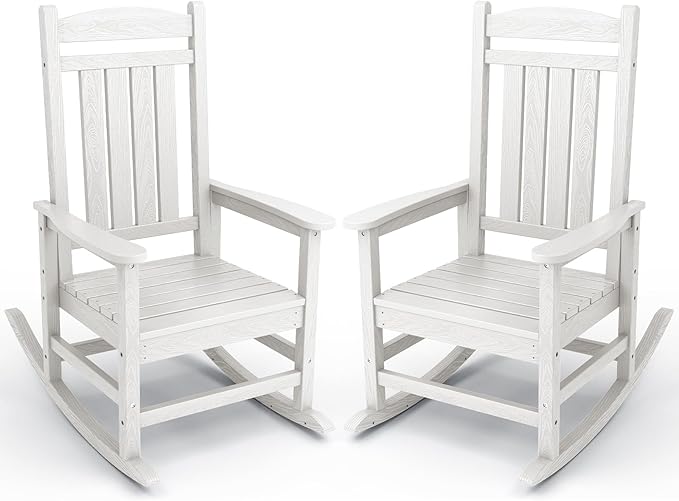 KINGYES HDPE Patio Rocking Chair Set of 2, Outdoor Rocking Chairs Porch Rocker by KINGYES