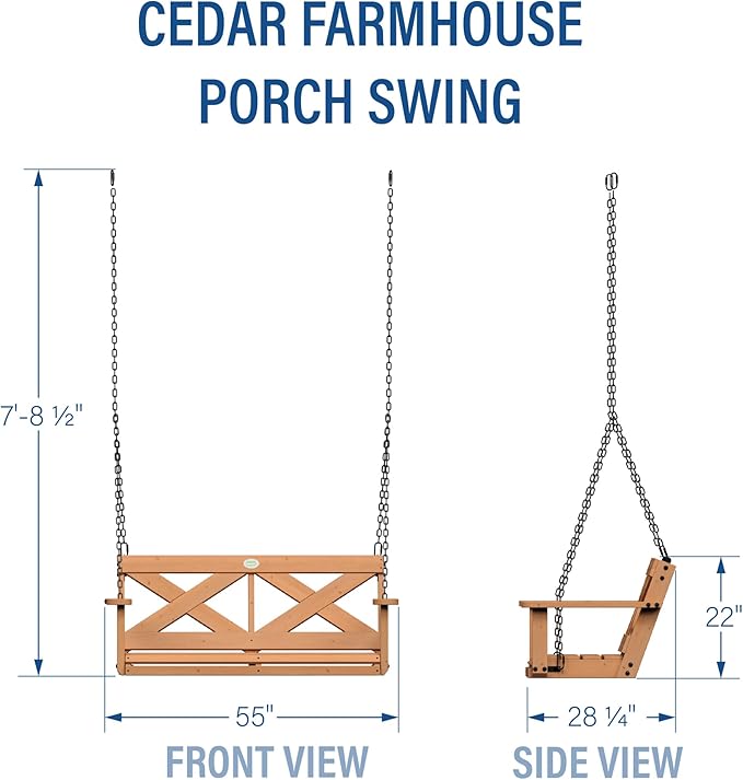 Backyard Discovery 55" Cedar Wood Farmhouse Outdoor Porch Swing Bench - Image 6