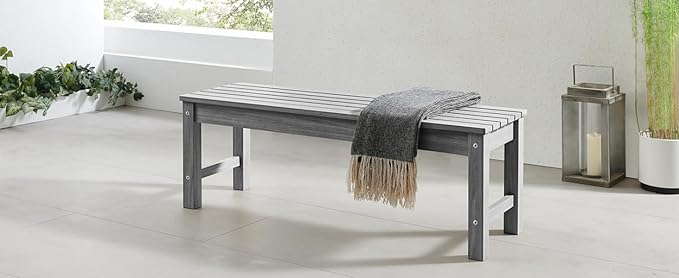 Psilvam 2-Person Outdoor Poly Lumber Patio Backless Bench, Fade-Resistant & - Image 5
