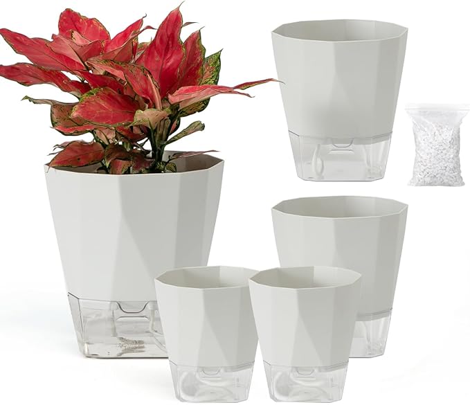 5 Pack Self Watering Plant Pots 5/6.7/8.4 In Self Watering Planters by Planterhoma