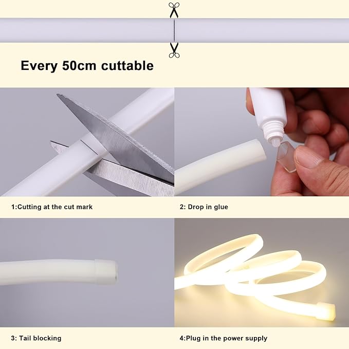 AC 110V COB LED Strip Lights Outdoor Waterproof 65.6ft, 4000K Natural White - Image 7