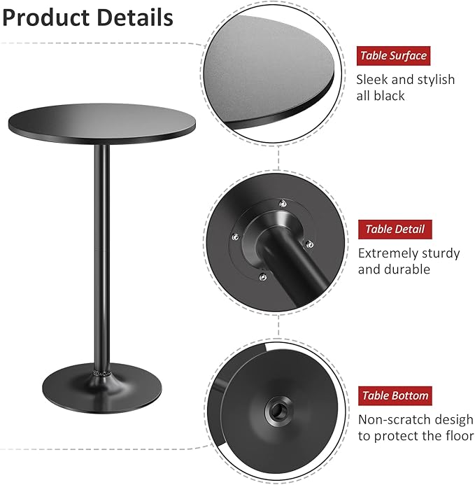 Furmax Bistro Pub Table 2 Pack Round Bar Height Cocktail Table Metal Base MDF - Image 6