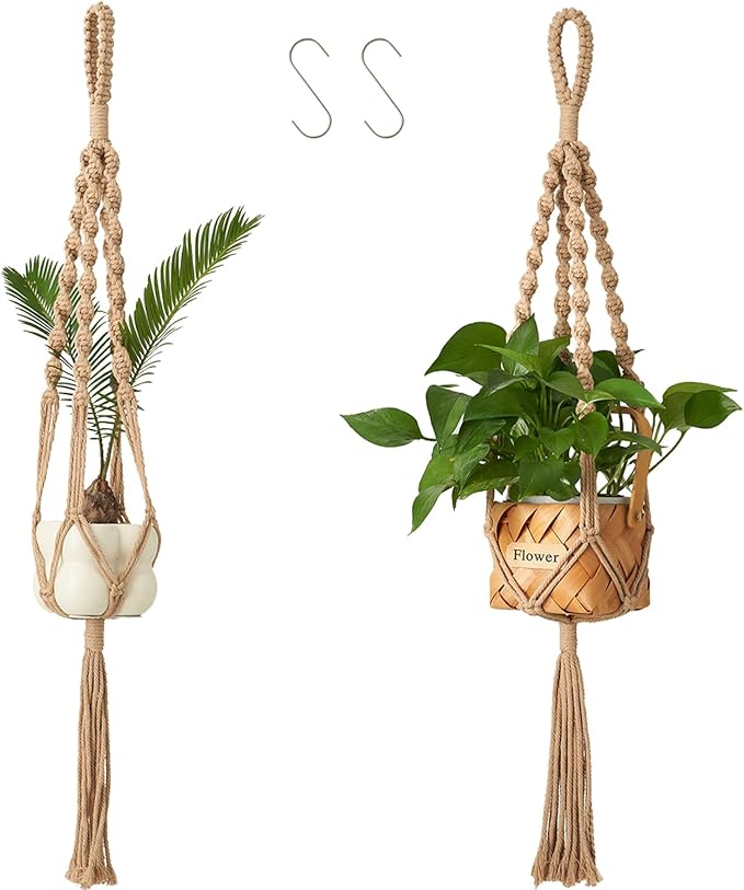 2Pcs Macrame Plant Hangers Indoor & Outdoor, Boho Hanging Planters by Unknown