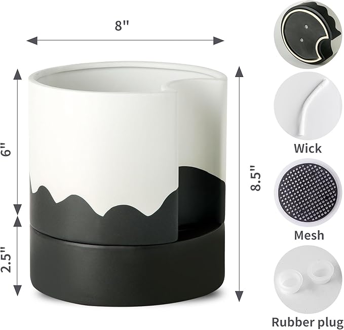 Nihow Self Watering Plant Pot: 8 Inch Ceramic Planter - Image 2