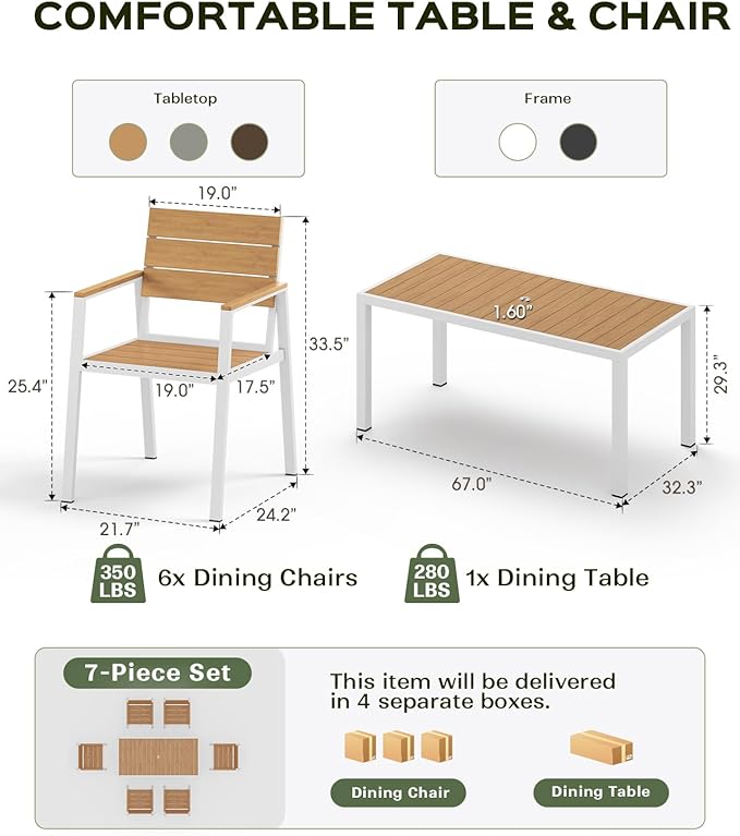 67" HDPS Outdoor Patio Dining Table, Aluminum-Edged Outdoor Dining Table - Image 4