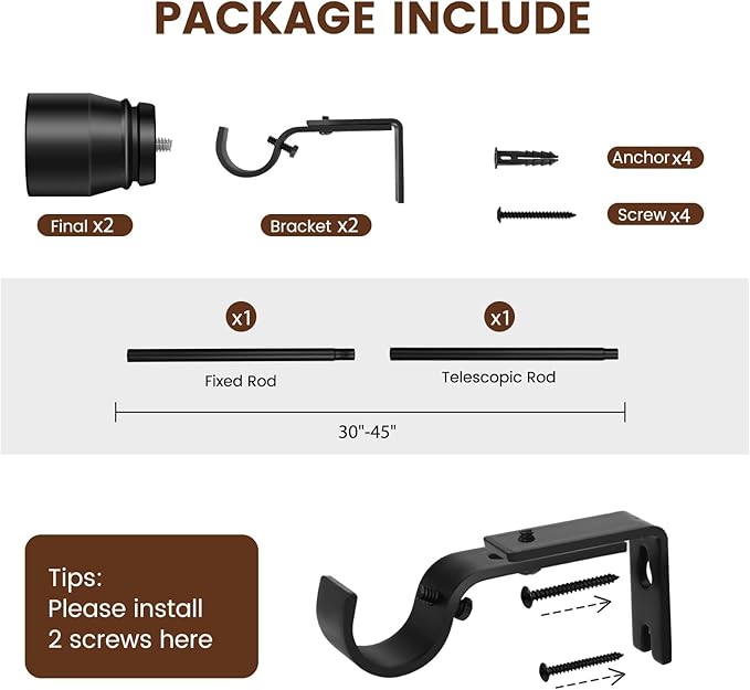 1” Diameter Curtain Rods Itself is 30 to 45 inch 1 Pack Fit 30-39 inch Window - Image 3