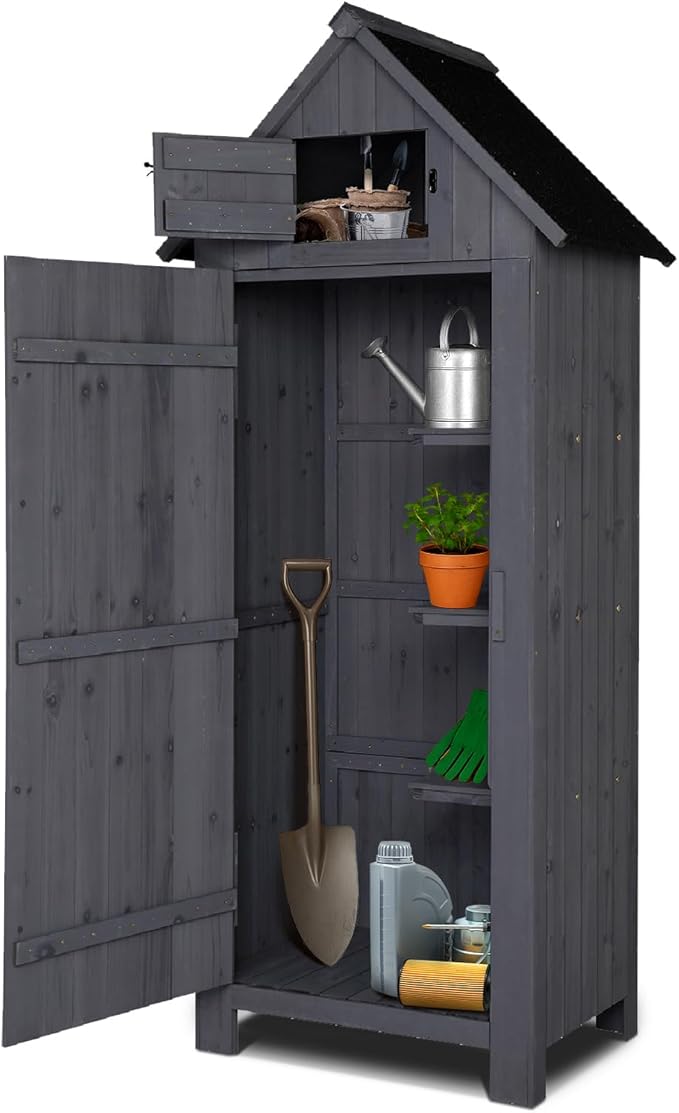VINGLI Outdoor Wooden Storage Shed, Garden Shed Outside Tool Cabinet by VINGLI