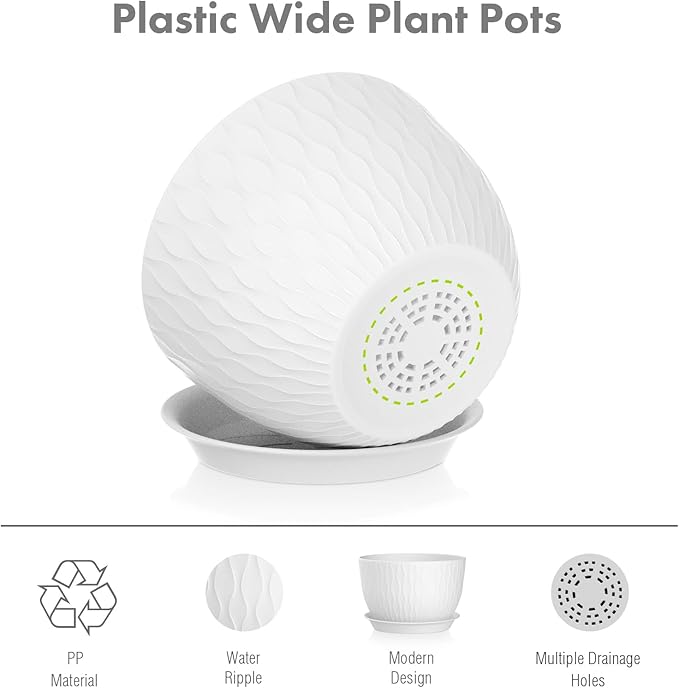 12/10/9 inch Large Plant Pots, 3 Pack Wide Flower Pots - Image 4