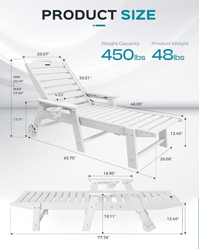 Outdoor Chaise Lounge Chair Set of 2, Patio Lounge Chairs - Image 3