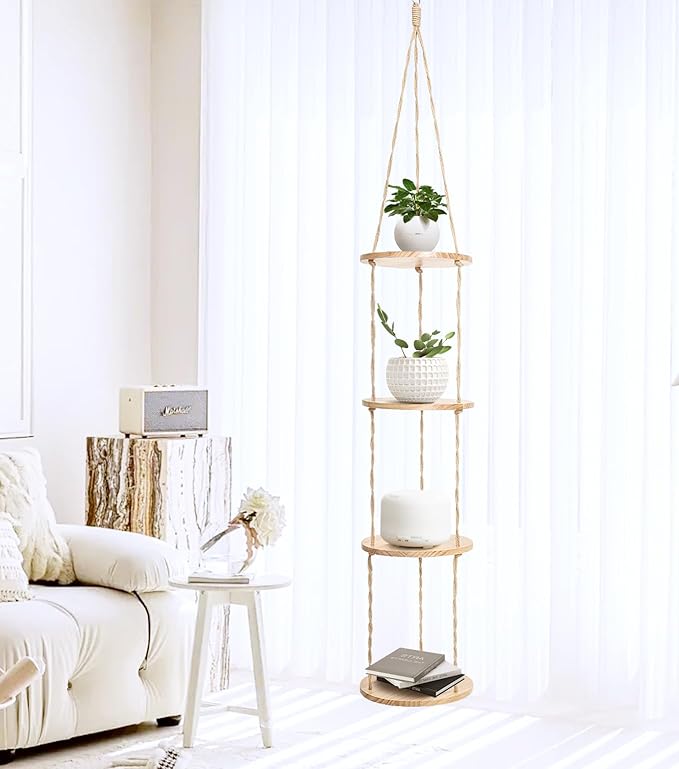 Hemp Rope Hanging Plant Shelf from Ceiling by Konload