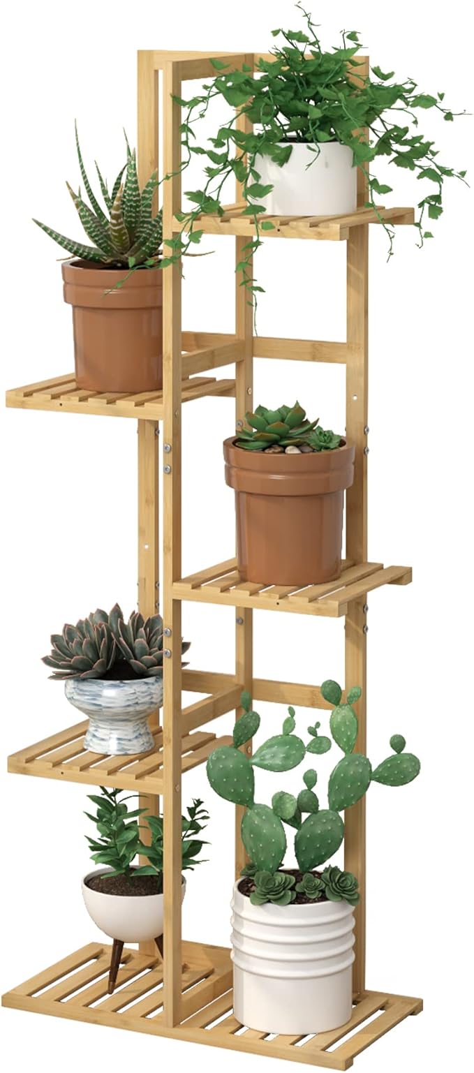 Laiensia Bamboo 5 Tier 6 Potted Plant Stand Rack Multiple Flower Pot Holder by Laiensia