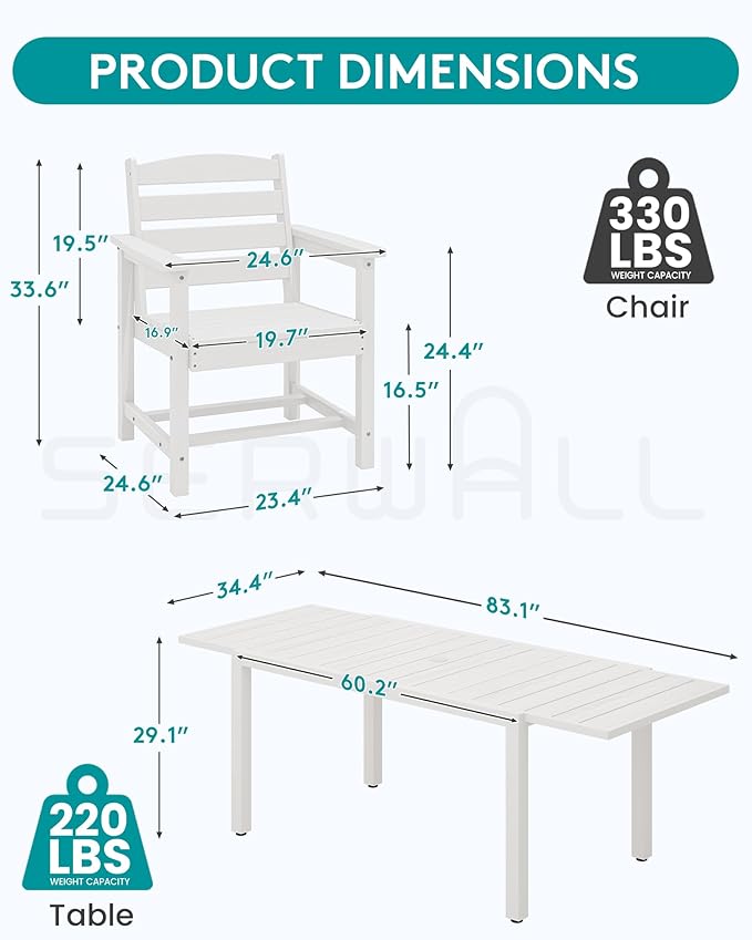SERWALL 9-Piece Outdoor Dining Set, All Weather HDPE Outdoor Furniture Set - Image 2
