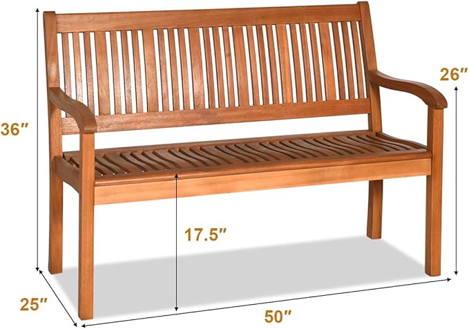 Tangkula Outdoor Wood Garden Bench, Curved Armrest, Large Wooden Loveseat Bench - Image 3