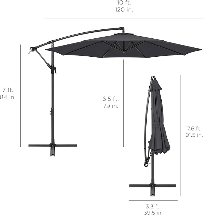 Best Choice Products 10ft Offset Hanging Market Patio Umbrella w/Easy Tilt - Image 7