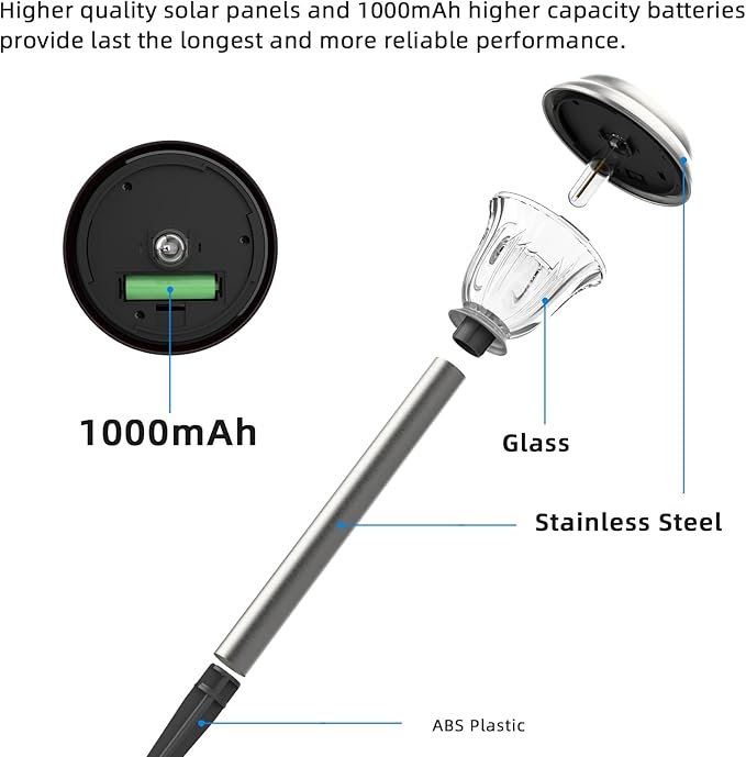 DERAYSION Solar Lights Outdoor Waterproof, Brushed Stainless Steel Glass Solar - Image 5