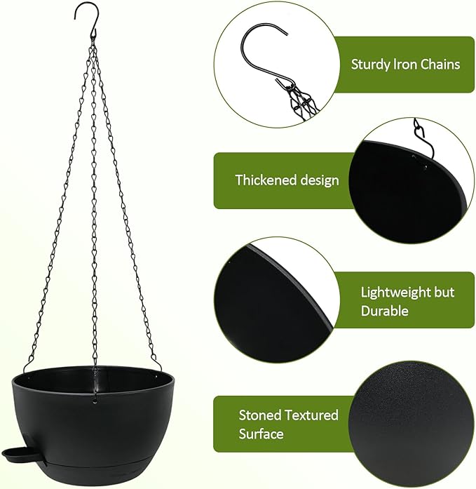 WOUSIWER Self Watering Hanging Planters, 2 Pack 10'' Plastic Pots - Image 5
