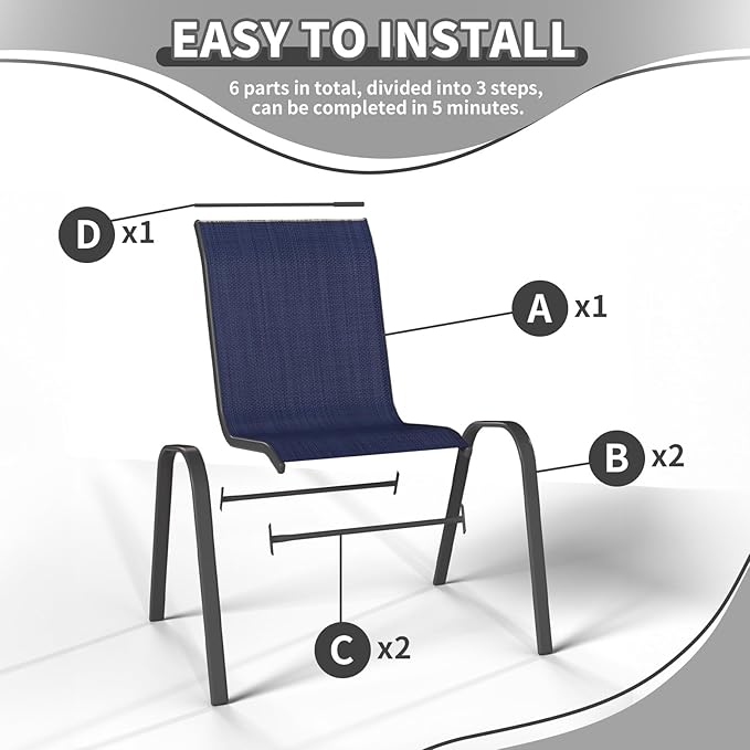 Patio Dining Chairs Set of 6, Outdoor High Stacking Chairs，Breathable Seat - Image 5
