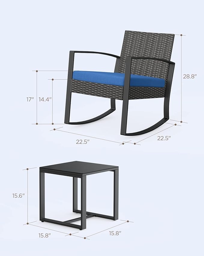 3 Piece Patio Bistro Set Patio Furniture Set Outdoor Wicker Rocking Furniture - Image 9