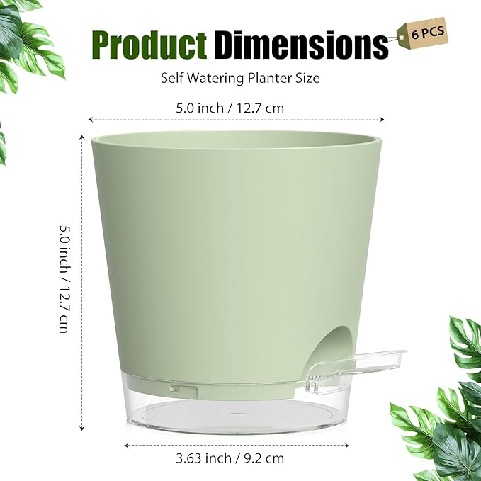 Plant Pots 5 Inch Self Watering Pots, 6 Pack Plastic Planters - Image 5