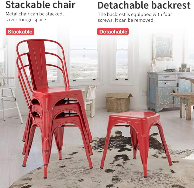 FDW Metal Dining Chairs Set of 4 Indoor Outdoor Chairs Patio Chairs Kitchen - Image 9
