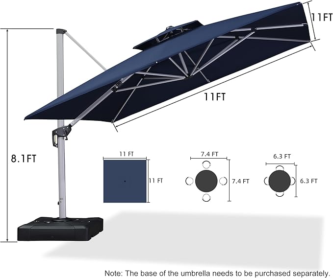 PURPLE LEAF 11 Feet Double Top Deluxe Square Patio Umbrella Offset Hanging - Image 8