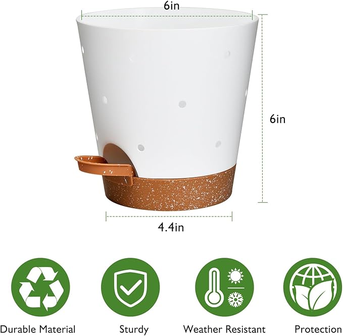 Orchid Pots with Holes, 6 Inch Self Watering Orchid Pot 2 Pack Plastic Plant - Image 5