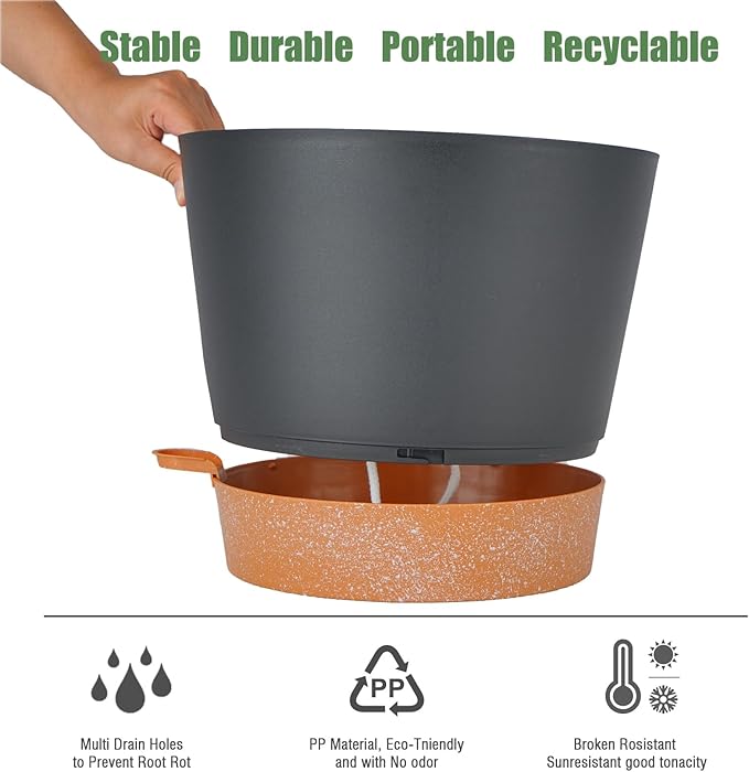 12inch Large Self Watering Plant Pot, Plastic Cylinder Planter - Image 7