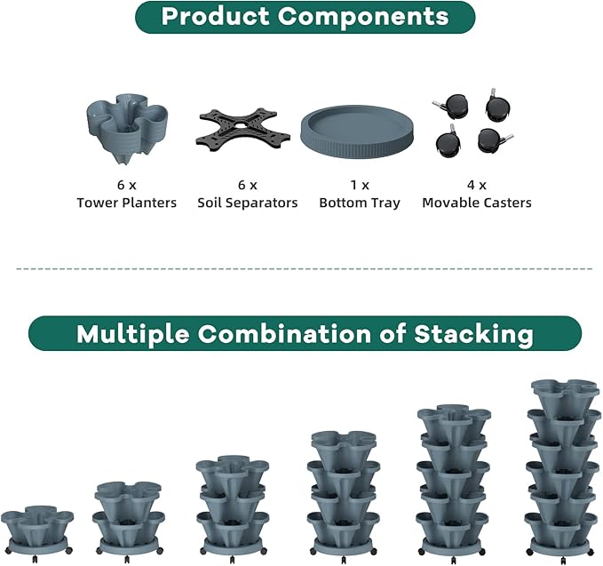 Strawberry Stackable Planters, Vertical Tower Garden, 6 Tiered Stacking Herb - Image 7